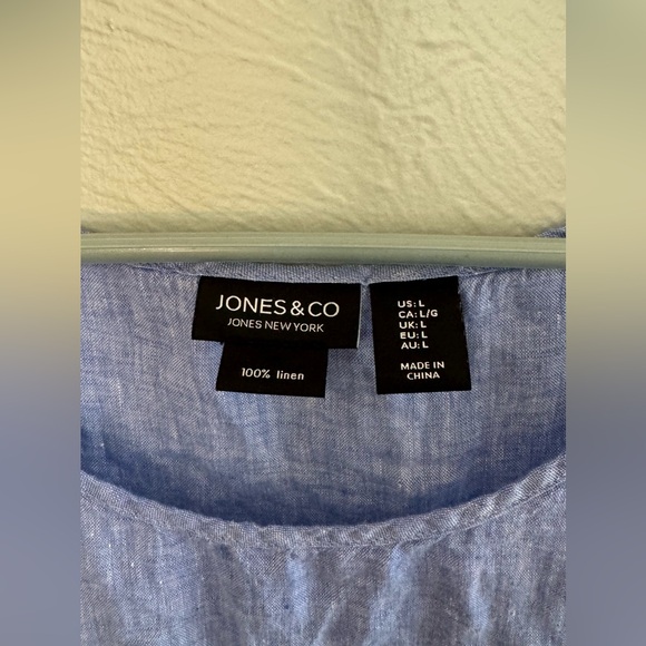 Woman’s Jones New York Linen Sleeveless Blouse Blue Size L Summer Travel - Picture 3 of 4